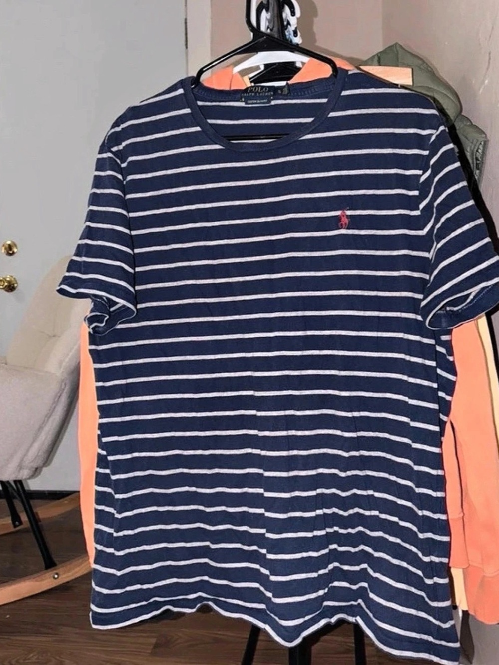 Polo Ralph Lauren Custom Slim Fit Striped T-Shirt Blue & White Large